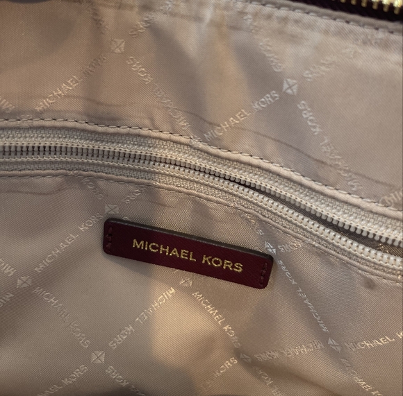 Michael Kors Ciara L Satchel Saffiano Leather Bag Merlot Zip Closure - Picture 10 of 10